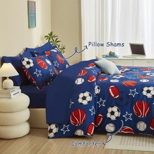 Comforter Set Twin 66x86 Sports Ball Kids Microfiber Navy Blue Modern Bedroom