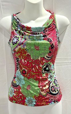Vintage Cowl Neck Stretch Top 2000s Clubwear Boho Fairy Hippie Psychedelic Med.