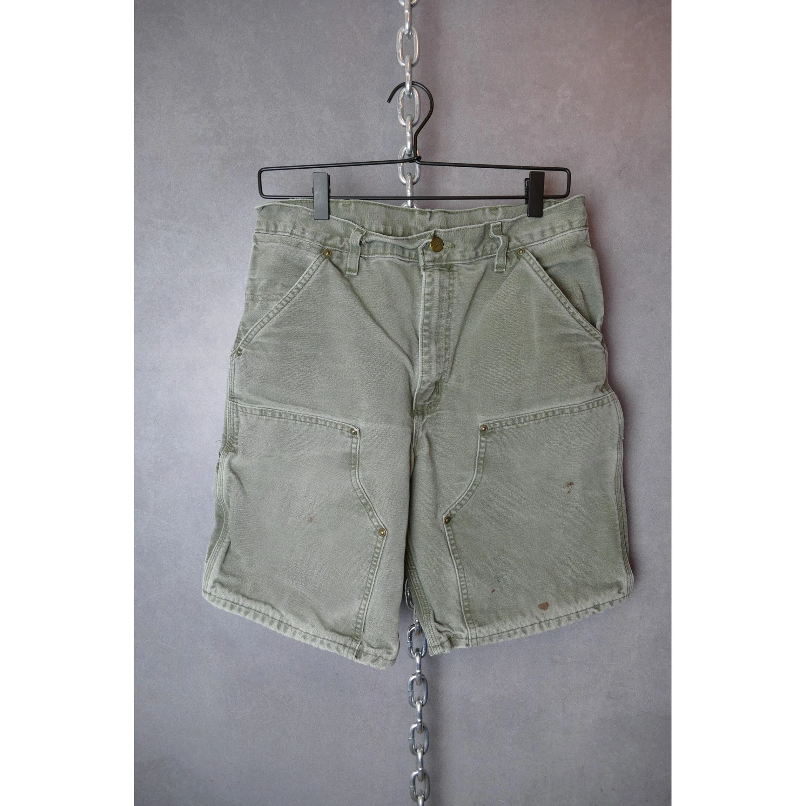 Carhartt Workwear Shorts Canvas Carpenter Double knee Utility Green Size 32x9
