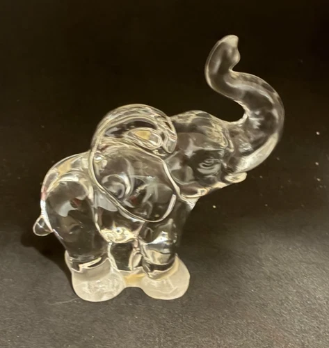 Vintage Fenton Clear  Elephant Trunk Up Figurine Paperweight Good Luck Made USA