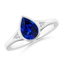 925 Sterling Silver Blue Sapphire Stone Three-stone Wedding Ring Jewelry