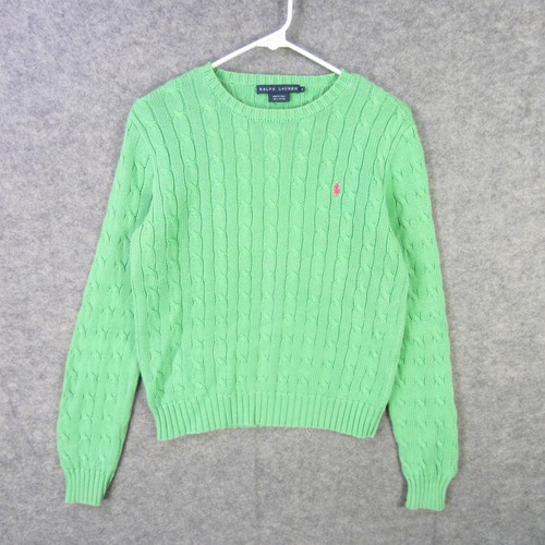 Ralph Lauren Pullover Damen Medium Zopfmuster Rundhals Pulli Pony bestickt