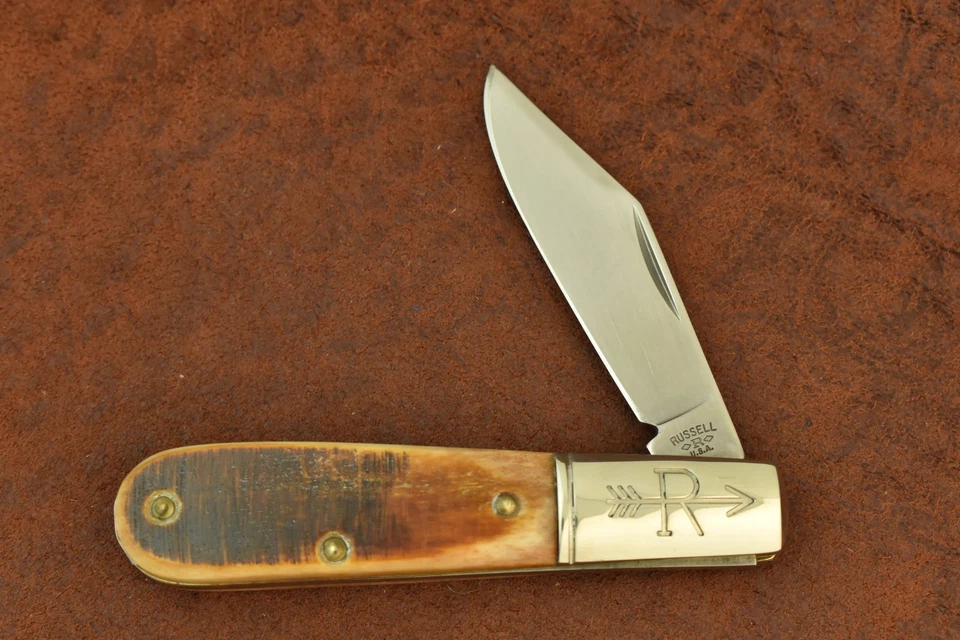 CUCHILLO BARLOW HUESO MARRÓN ASERRADO VINTAGE RUSSELL HECHO EN EE. UU. BONITO (27555) Foto 2 de 4