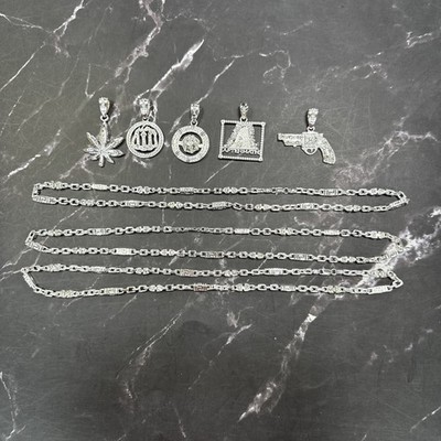 LOT OF 8 Assorted 30'' Chains with Pendants.14k Silver Plated