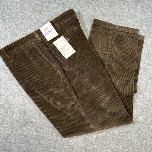 Pantaloni Perry Ellis Cottons uomo 38x30 marrone premium velluto a coste vestibilità rilassata terra