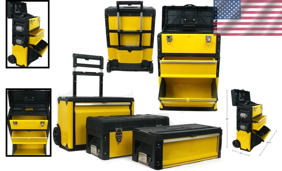 Caja de herramientas negra/amarilla con ruedas - bloqueable y resistente al agua para todo tu equipo Foto 2 de 4