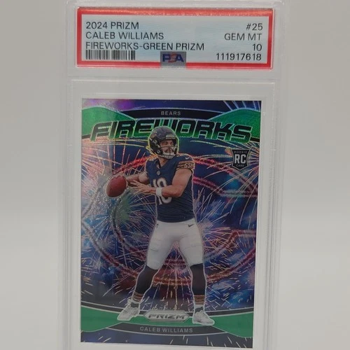 2024 Panini Prizm Fireworks Caleb Williams #25 Green Prizm Rookie PSA 10