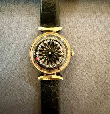 Ernest Borel Cocktail Manual Mechanical Watch Black Dial Gold Case 23mm 1960s
