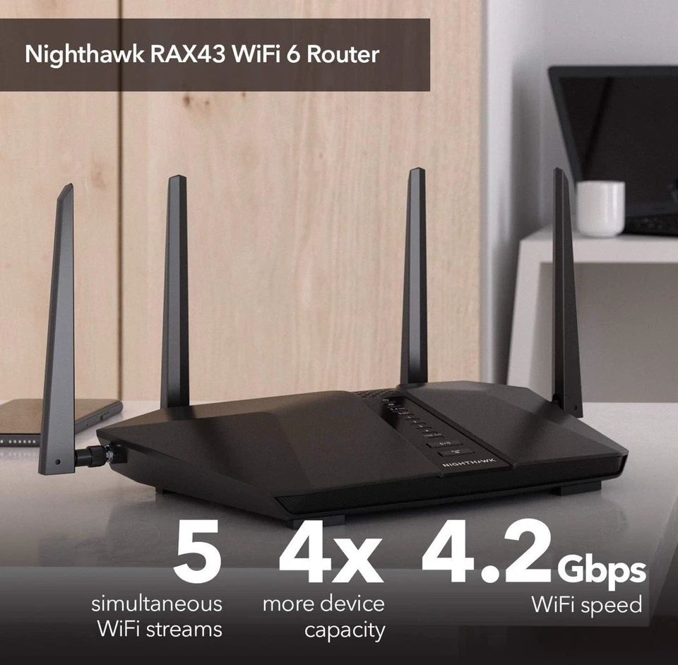 Netgear RAX43 NightHawk AX5 AX4200v2 5-Stream WiFi 6 Router (E10035549) - Image 2 of 4