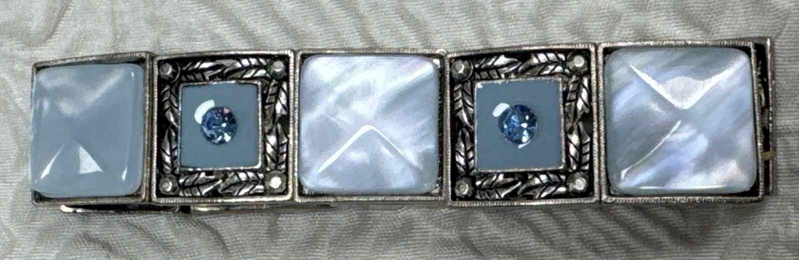 Vintage Beautiful Rectangular Panels Blue & Silve… - image 3