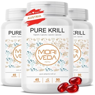 MoriVeda PURE Antarctic Krillöl Kapseln 500mg, 3x 90 Stück, mit Omega 3, EPA, DH