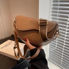 Women’s Brown PU Leather Crossbody Bag Small Shoulder Vintage Saddle Handbag