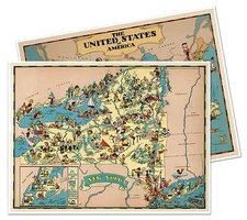Two Map Set - New York & USA by Ruth Taylor White circa 1933 18" x 24" prints