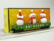 MTH RAILKING CHRISTMAS GONDOLA WITH LEDs & LIGHTED SNOWMEN O GAUGE 30-72211 NEW