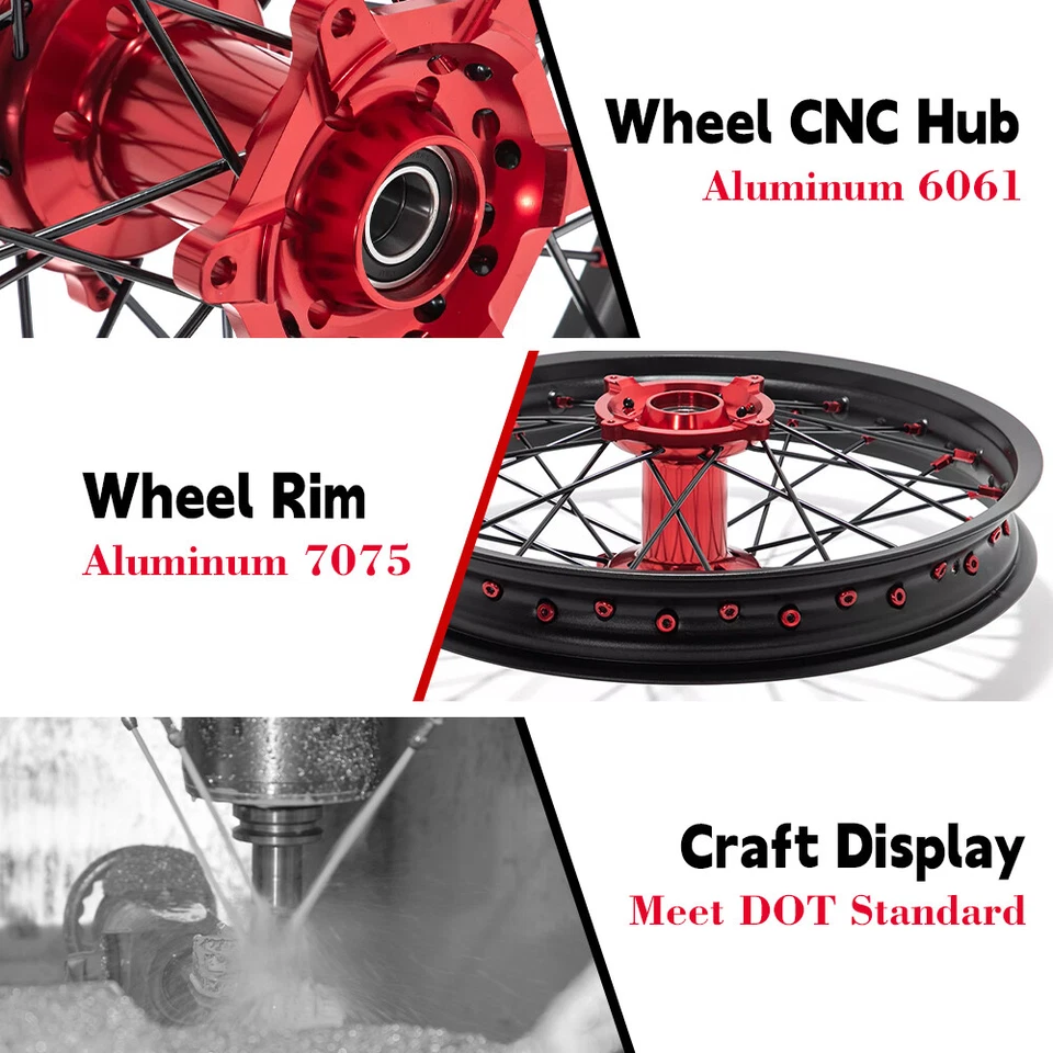 21"/19" CNC Wheels Set For Honda CR125R CR250R 02-07 CRF250R 04-13 CRF450R 02-13 Foto 4 de 4