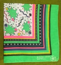 NOS Vintage USA MADE Cotton/Poly Bandanna PARIS ACCESSORIES Neon Green Pink