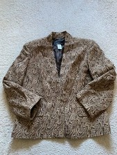 Jones New York Women Paisley Long Sleeve Lined Shawl Blazer Brown Size 14