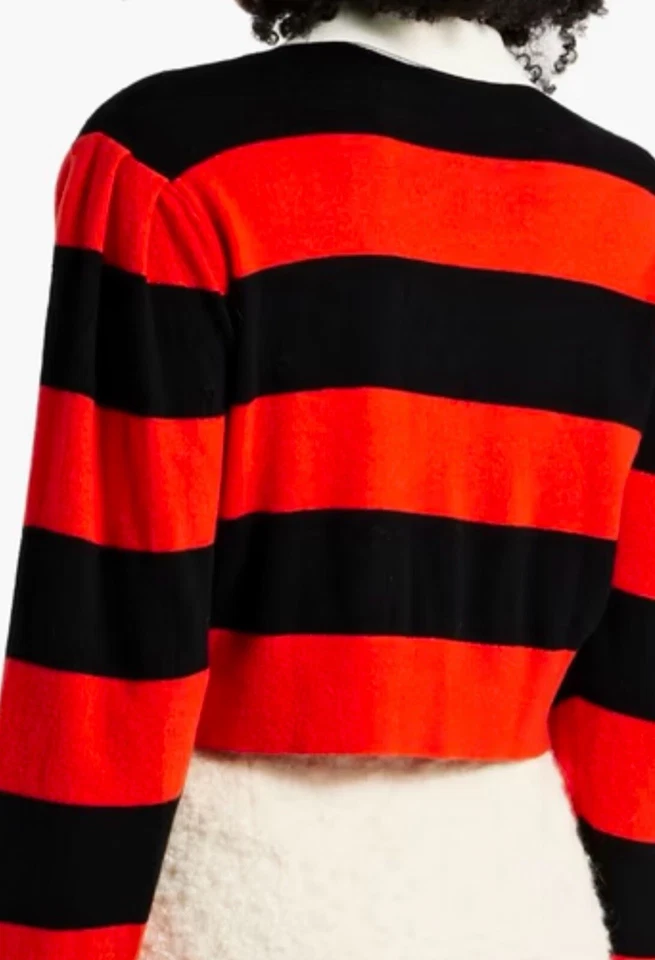 Sandro Red Blue Wool Blend Cropped Sweater Strip Size 2 UK 10 NEW — 第 2/4 张图片