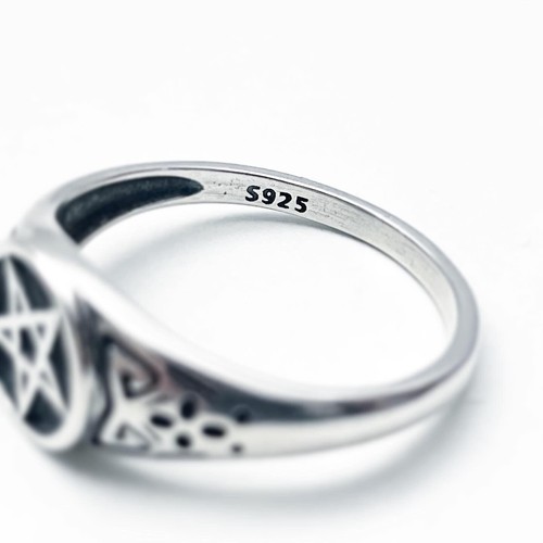 NUOVO ANELLO A STELLE ARGENTO STERLING 925 PENTAGRAMMA ANELLO MIGNOLO LEGGERO #038 - Foto 4 di 5