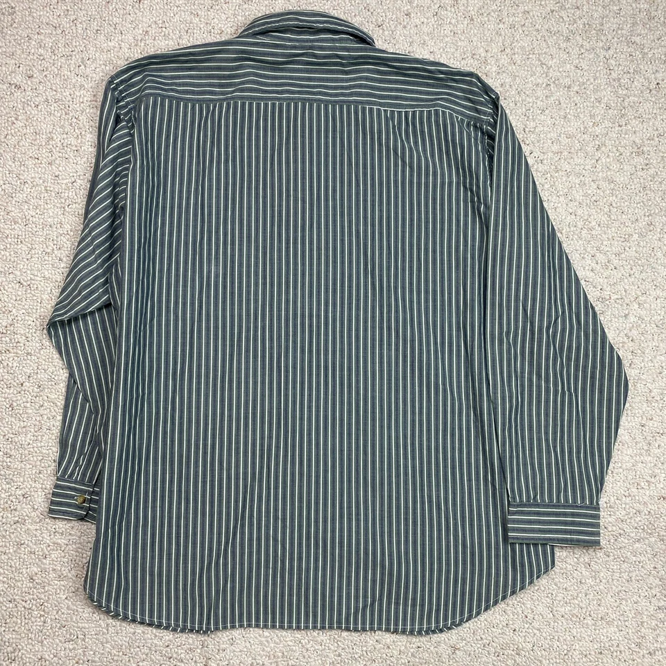 Basic Editions Mens Dress Shirt sz XL Green Blue Striped Lightweight Regular Fit - Image 2 of 4