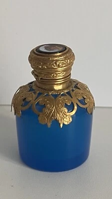 Antique French Palais Royal blue opaline glass perfume bottle  2.75” - Picture 1 of 15