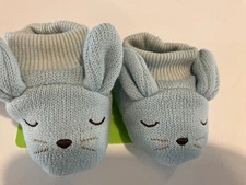 Happy Go Fluffy Blue Bunny Rabbit Baby Booties Ages 0-6 Months New