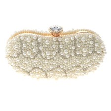 Gold Tone Metal Ivory Pearl Clutch Evening Bag TLX052-IVY