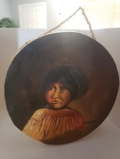 Vintage Signed LOBATOS Hand Crafted SOUTHWESTERN Musical DRUM