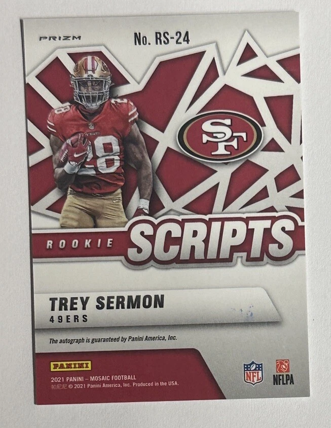 2021 Panini Mosaic Rookie Scripts Trey Sermon RC Auto - Image 2 of 4