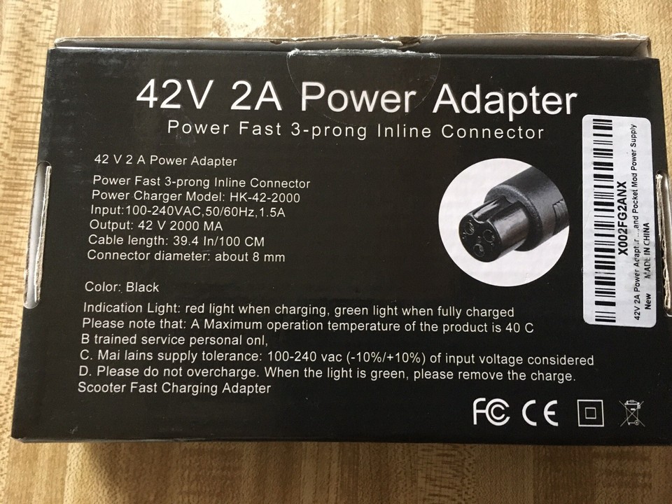 42V 2A Power Adapter PowerFast 3-Prong Inline Connector Lithium Charger ...