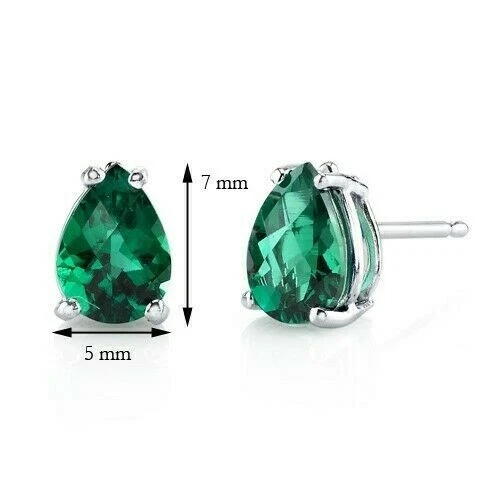 Aretes de esmeralda verde con forma de pera de 1,2 quilates creados en laboratorio en oro blanco de 14 k Foto 4 de 4