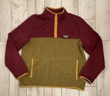 L.L. Bean Sweater Fleece Men's Large Red Yellow Colorblock 1/4 Snap Pullover