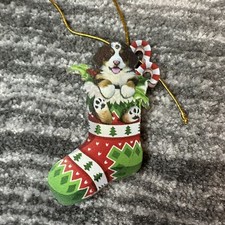 Dog Christmas Ornament In Stocking Hat Tree Hanging Figurine Decor Puppy New