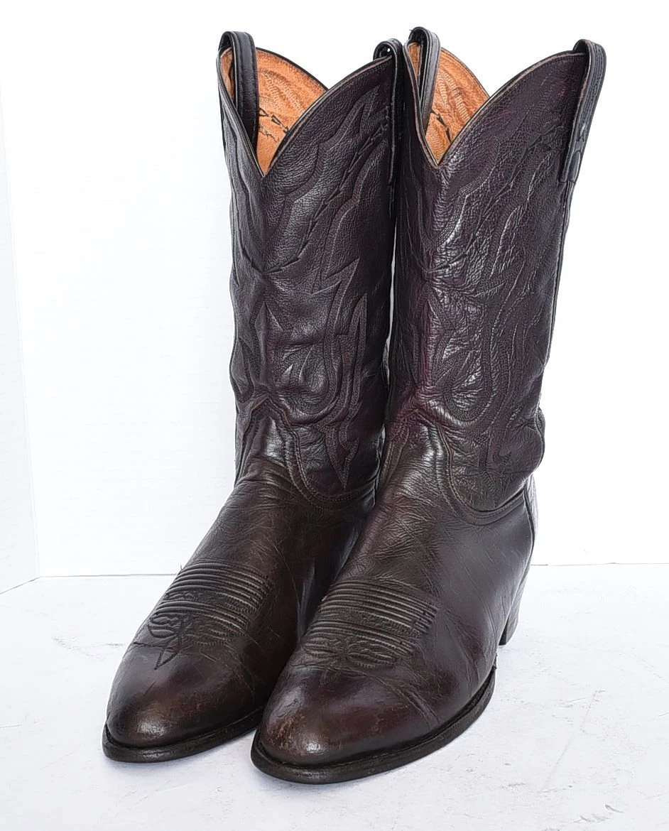 Lucchese 2000 T3095 Black Cherry Calf Skin Leather Cowboy Western Boots Sz 11 B