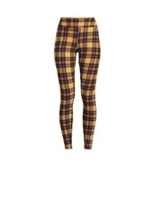 No Boundaries Juniors Yellow Fall Plaid Print Ankle Suede High Rise Leggings