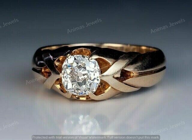 3CT Cushion Cut Moissanite Art Deco Men's Ring in 14K Rose Gold