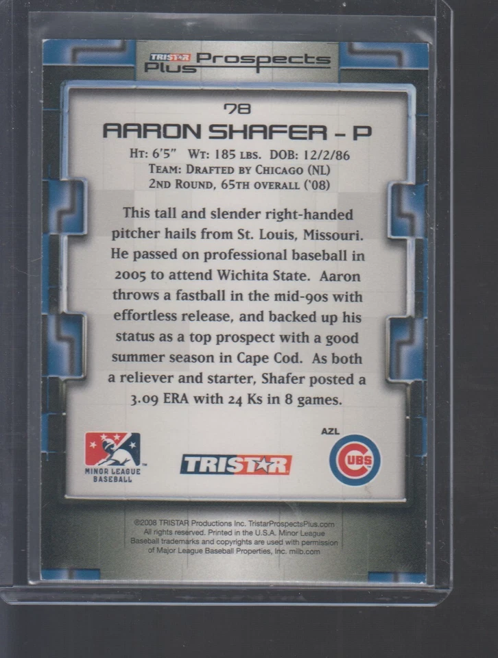 Aaron Shafer PD 2008 TRISTAR Prospects Plus #78  - Image 2 of 2