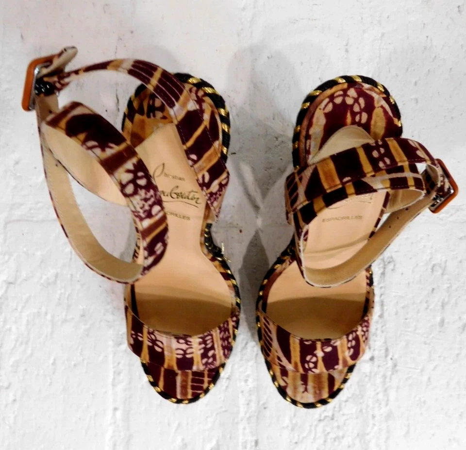 Christian Louboutin Mujer Talla 37 US 7 Duplica 140 Batik Alpargata Cuñas Beige Foto 3 de 4