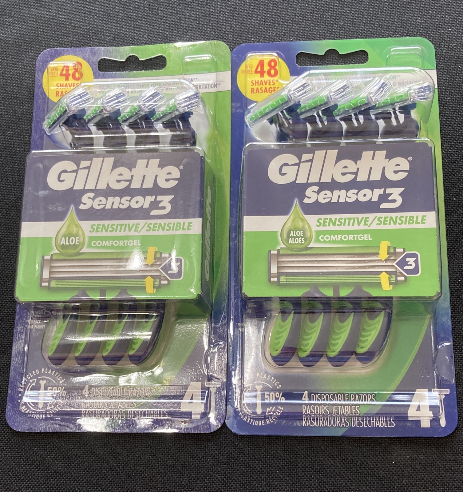 2 x Gillette Sensor 3 Disposable Sensitive Mens Razors, 4 razors ea pk ...