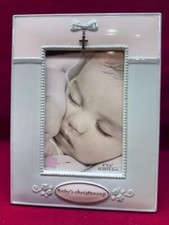 "Baby's Christening" Photo Picture Frame Easel Back Ceramic with Glass For 4"x6"