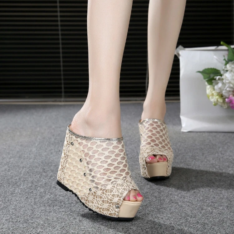 Mesh hollow out platform wedge best sale sandals