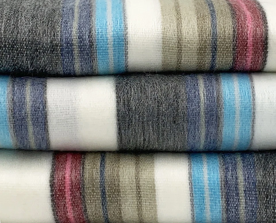 SOFT & WARM WHITE BLUE BEIGE STRIPED ALPACA LLAMA WOOL BLANKET QUEEN - Image 4 of 4