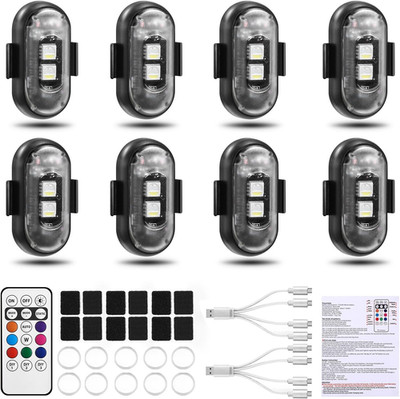 8PCS Wireless LED Strobe Lights 8 Colors USB Rechargeable Remote Control IP65