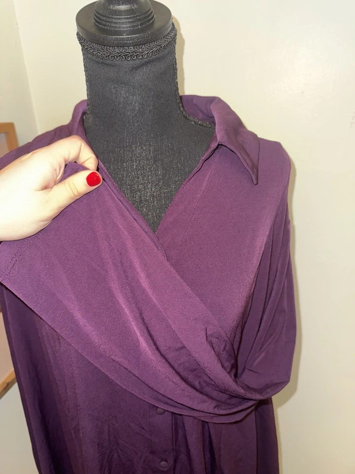 Blusa Susan Graver para mujer tejida líquida con botones ciruela púrpura encaje inferior 3XL Foto 4 de 4