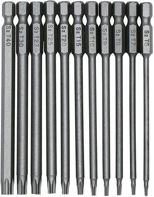 11 Stück Torx lang Schraubendreher Bit Set, 1/4'' Magnetischer Sechskantschaft S2