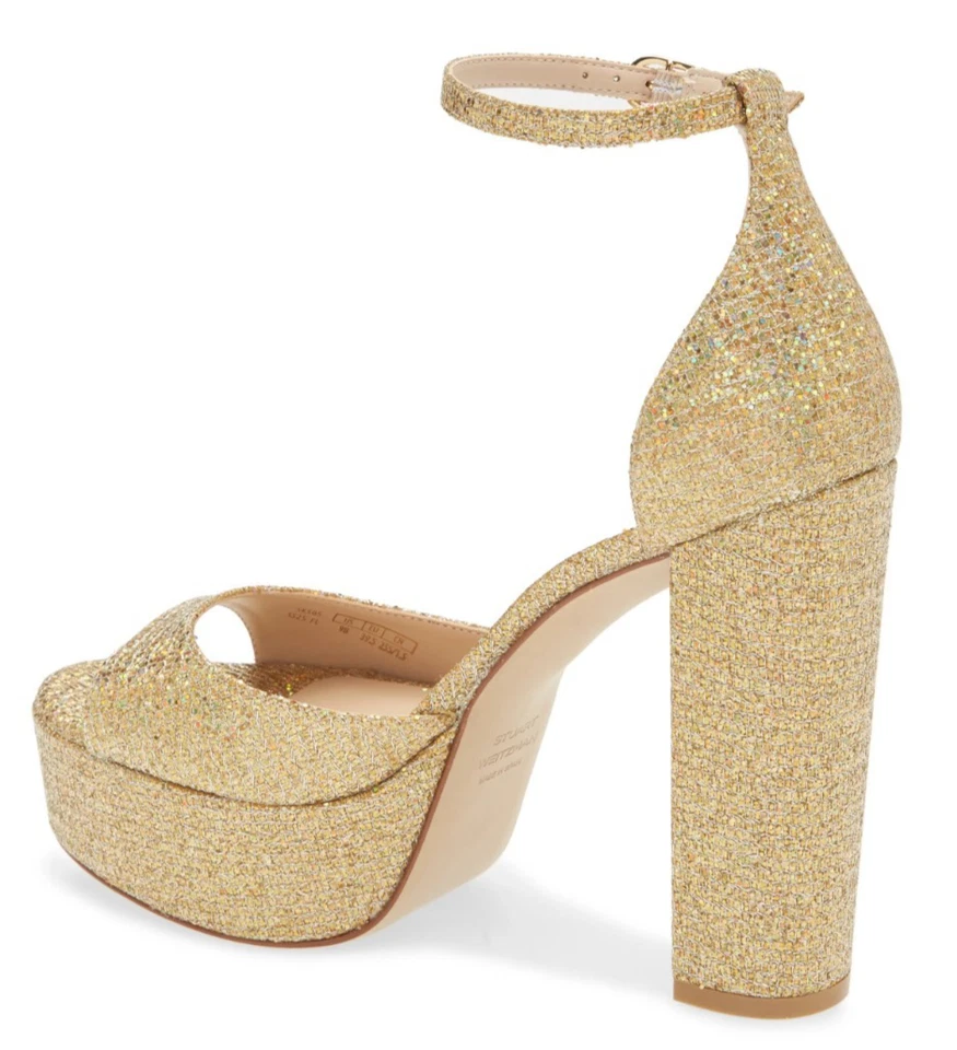 Stuart Weitzman Pamela Women's Glitter Platform Heels Sandals Gold Size 8.5 - Image 2 of 4