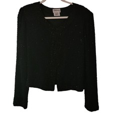 Stenay Vintage Black Silk Hand Beaded Evening Jacket HookEye Large Sparkle Party