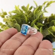 925 Sterling Silver Swiss Blue Topaz Gemstone New Solitaire Elegant Ring Jewelry