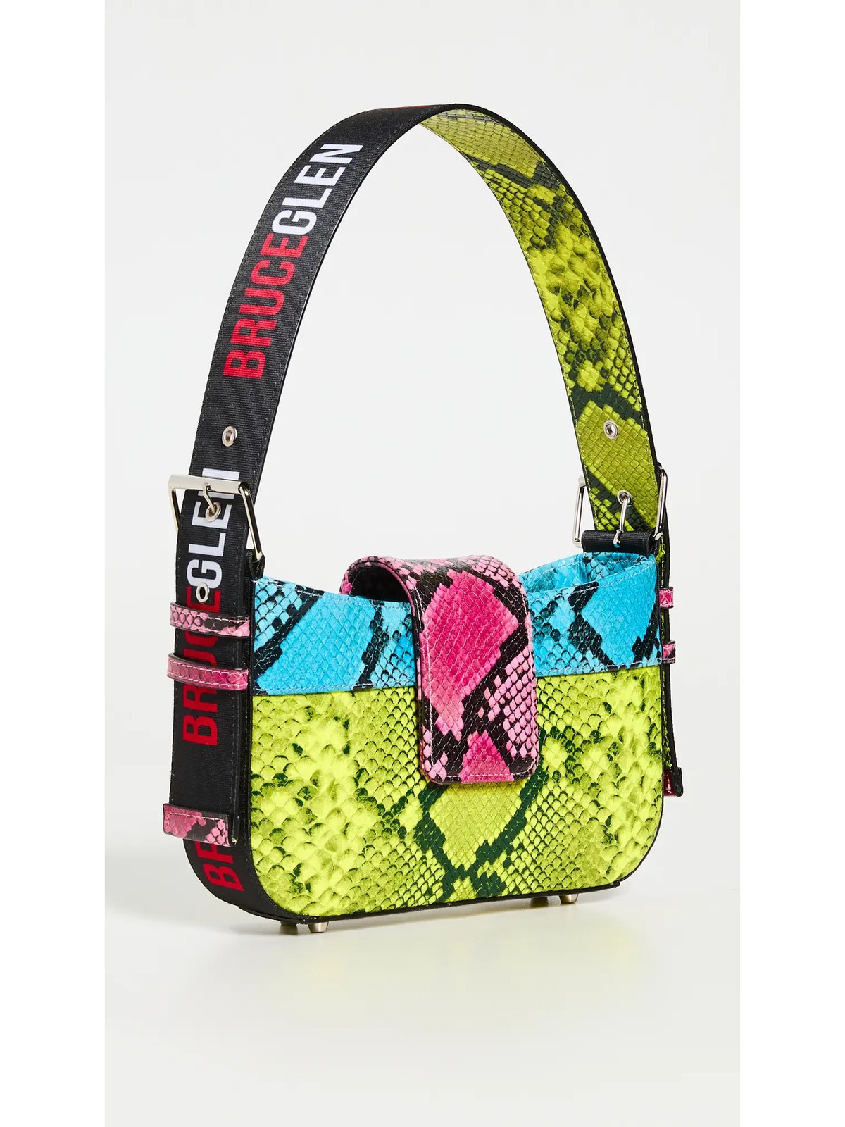 Женская сумка BRUCEGLEN с желтыми ножками в смешанной технике на одном ремне через плечо