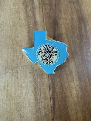 State of Texas Shaped - Seal of the State Enamel Lapel Pin Blue P.W.I.I. HOU.TX
